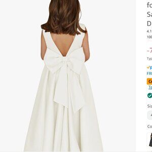Ivory Satin Girls Dress with Removable Bow